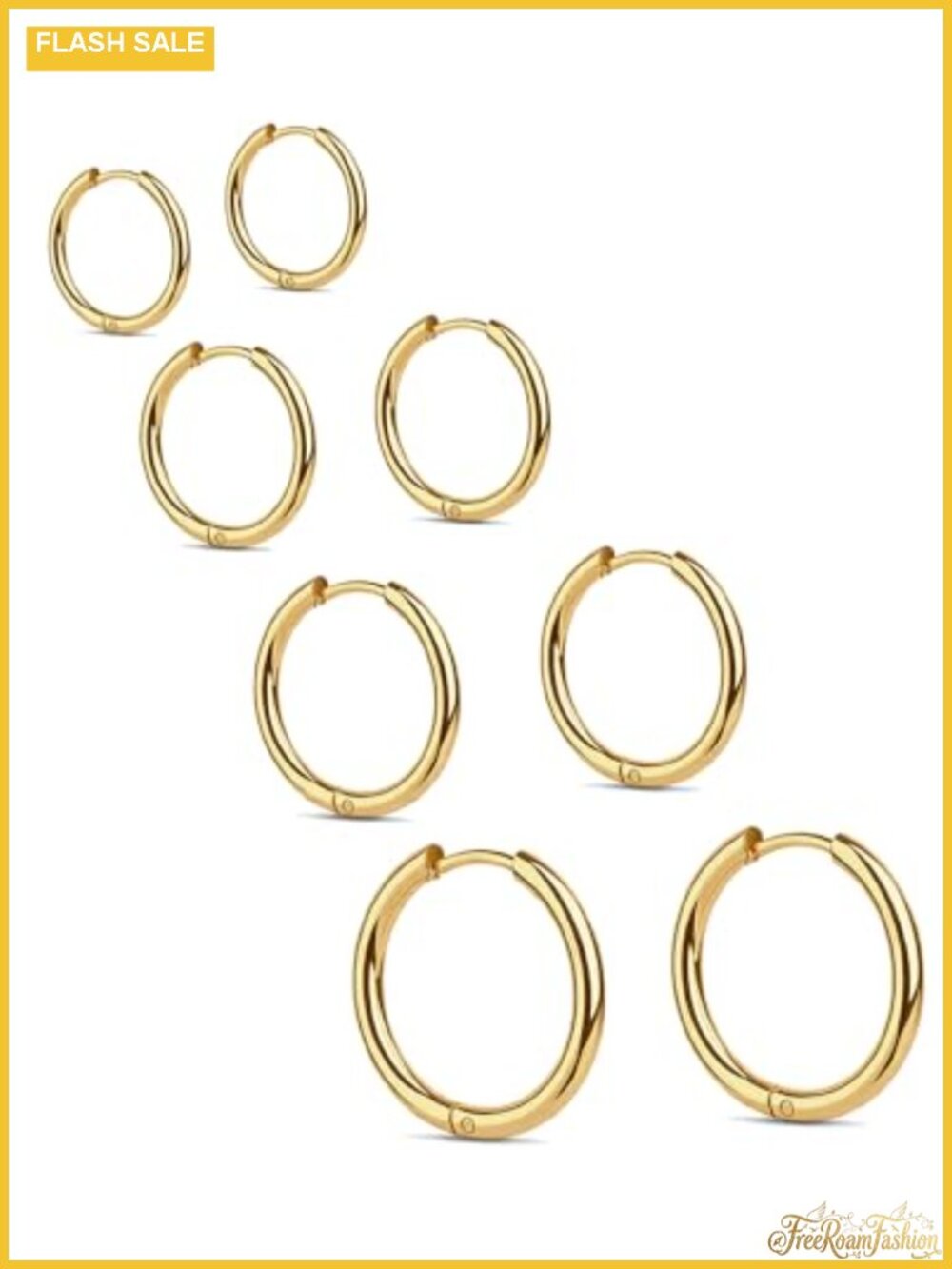 4 Pair Gold Hoop Earrings Set, 14K Gold Plated Stainless Steel Huggie Earrings